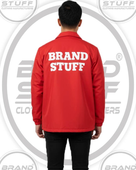 Classic Red Custom Coach Jackets: Team Wear & Corporate Branding Classic Red Custom Coach Jackets: Team Wear & Corporate Branding