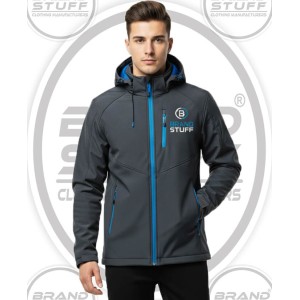 Custom Performance Hooded Softshell Jacket - Grey & Blue Trim