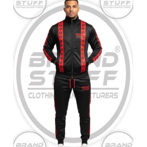Men's Luxury Stripe Polyester Tracksuit - Black & Red