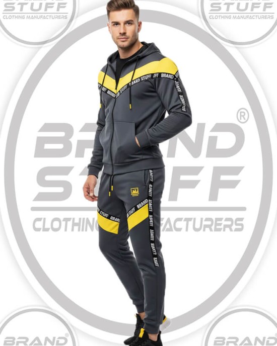 Pro-Fit Men's Polyester Tracksuit - Grey/Yellow Block Pro-Fit Men's Polyester Tracksuit - Grey/Yellow Block