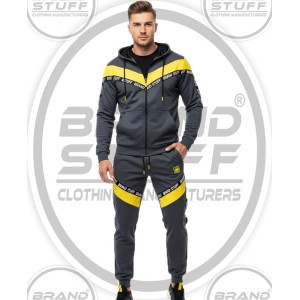 Pro-Fit Men's Polyester Tracksuit - Grey/Yellow Block