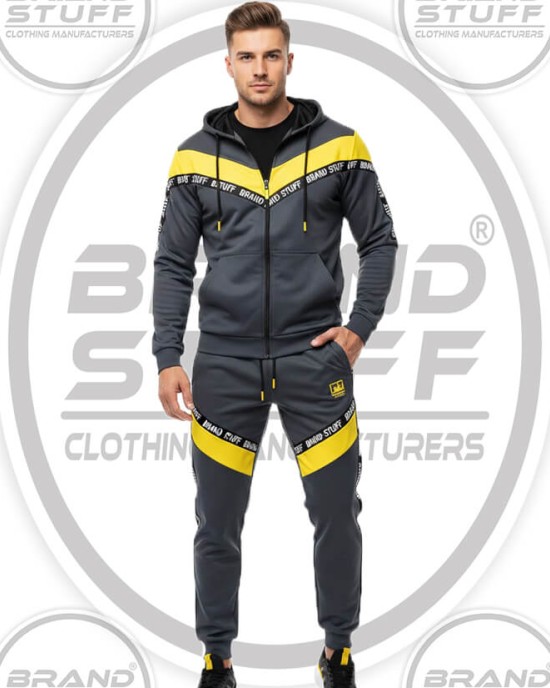 Pro-Fit Men's Polyester Tracksuit - Grey/Yellow Block Pro-Fit Men's Polyester Tracksuit - Grey/Yellow Block