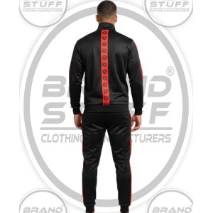 Men's Luxury Stripe Polyester Tracksuit - Black & Red