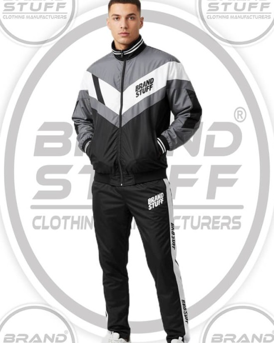 Modern Athletic Chevron Tracksuit | Black & Gray Windbreaker Modern Athletic Chevron Tracksuit | Black & Gray Windbreaker