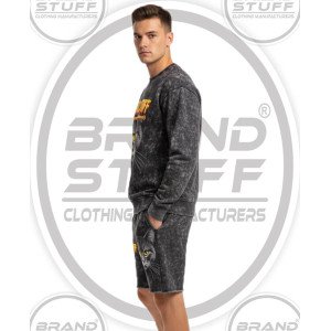 Wholesale Men's Acid Wash Graphic Fleece Shorts Set Wholesale Men's Acid Wash Graphic Fleece Shorts Set