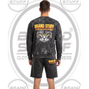 Wholesale Men's Acid Wash Graphic Fleece Shorts Set