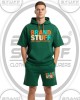 Wholesale Men's Oversized Green Fleece Shorts Set Manufacturer