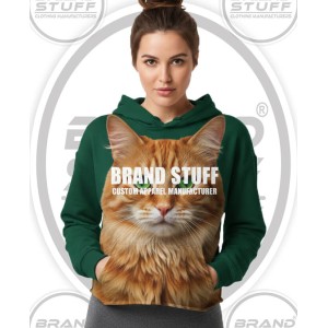 Custom Women’s Cat Print Crop Hoodie – Loq MOQ Streetwear