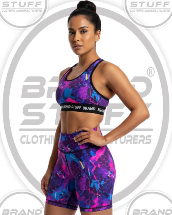 Wholesale Geometric Sublimated Biker Shorts Set Manufacturer