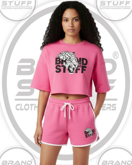 Hot Pink Leopard Graphic Cropped Fleece Shorts Set