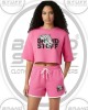 Hot Pink Leopard Graphic Cropped Fleece Shorts Set